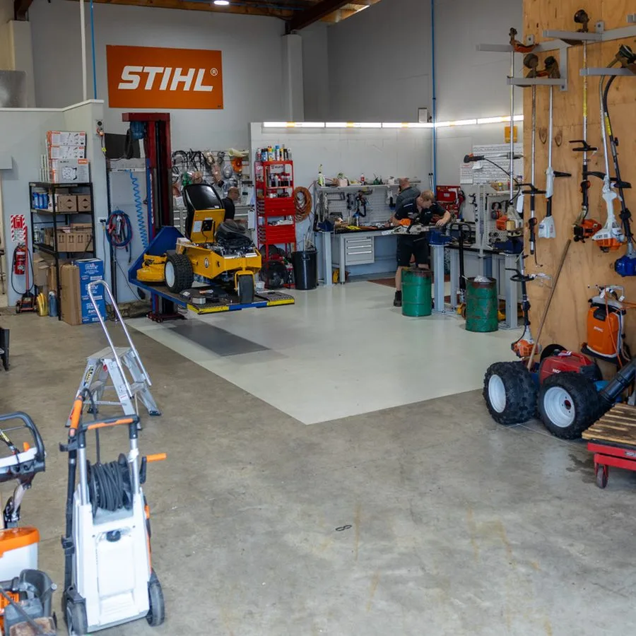 Machines on the workshop floor at STIHL SHOP Mt Maunganui
